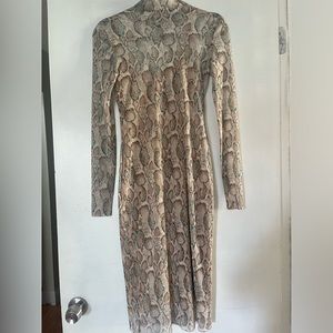 Mesh animal print long sleeve turtle neck dress